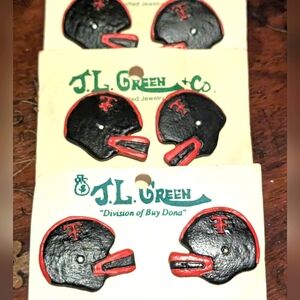 New Vintage Texas Tech Black and Red Football Helmet Earrings Post Stud 6 Pieces